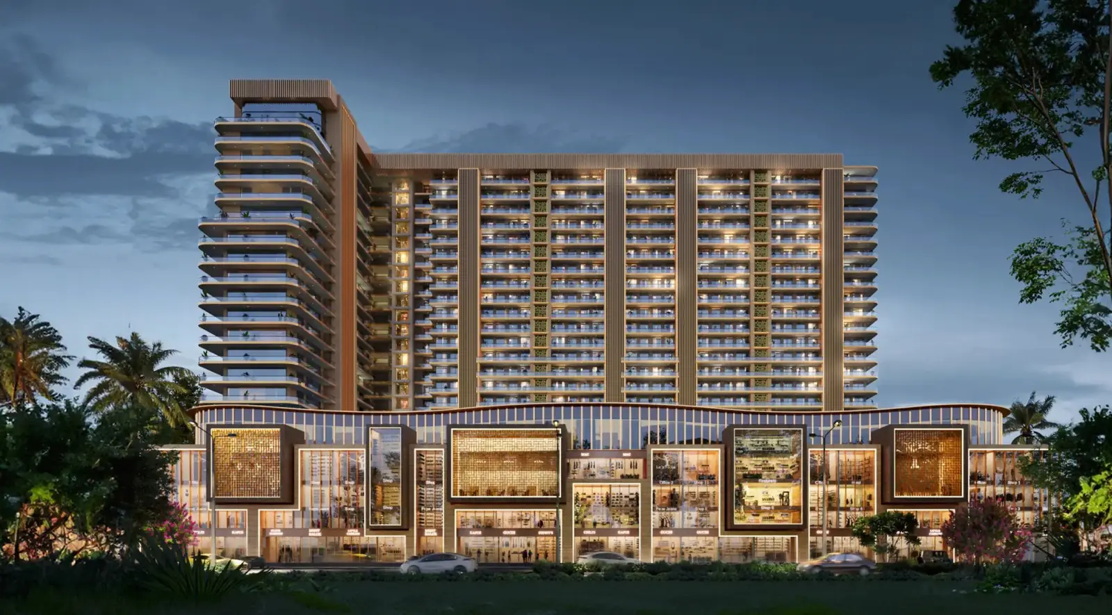Jacob & Co Residences towers at dusk